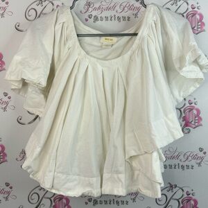 Anthropologie Maeve T-shirt flowy ruffle asymmetrical shirt Cream Women's Blouse